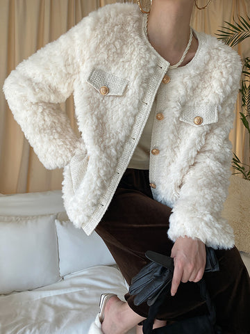 Airchics manteau teddy coat tweed doublé polaire boutonnage avec poches femme mode hiver